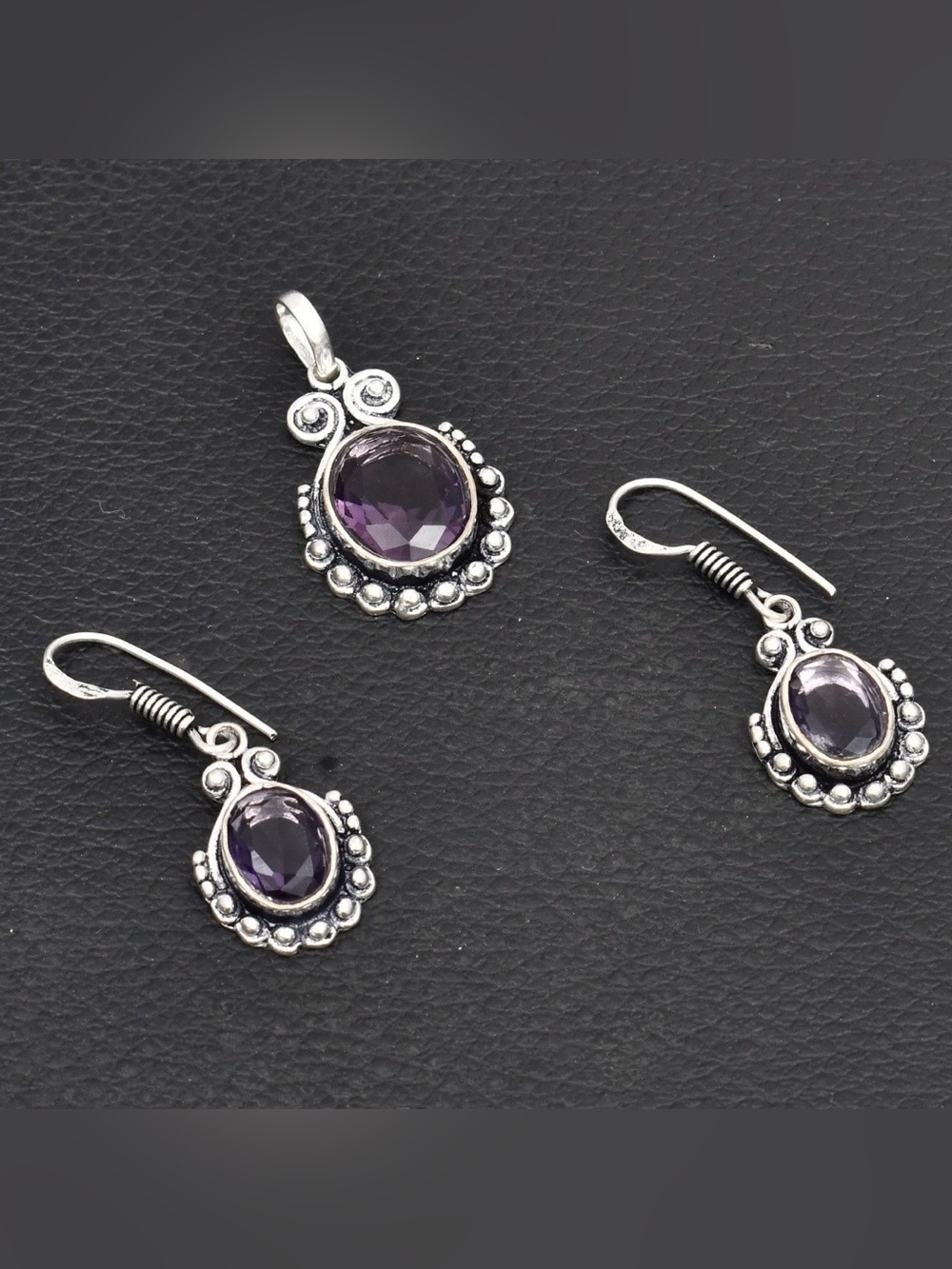 Amethyst Gemstone Pendant Necklace & Earrings Set - Picture 3 of 8